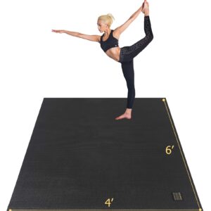 Gxmmat Large Yoga Mat 72"x 48"(6'x4') x 7mm for Pilates Stretching Home Gym Workout, Extra Thick Non Slip Anti-Tear Exercise Mat, Use Without Shoes Black Real