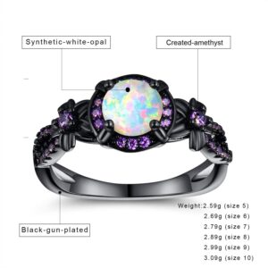 18K Black Gold Plated White Fire Opal Rings for Women October's Birthstone Gemstone Created Amethyst Eternity Wedding Engagement Promise Band (8)