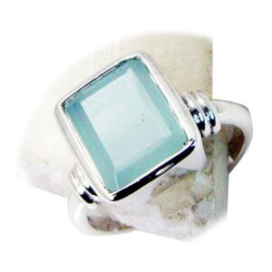 55Carat Brand Sterling Silver Natural Aqua Chalcedony Emerald Cut Simple Ring Size 4,5,6,7,8,9,10,11,12