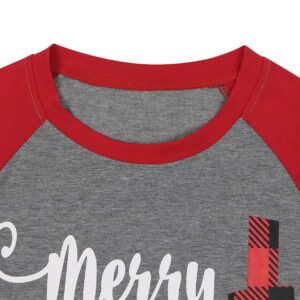 Merry Christmas Tee Shirts Women Christmas Tee Shirts Tops Letter Print Long Sleeve Raglan Baseball Tee Shirts Gray