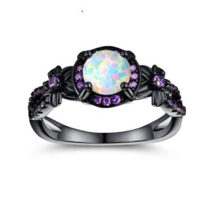 18k black gold plated white fire opal rings for women october's birthstone gemstone created amethyst eternity wedding engagement promise band (6)