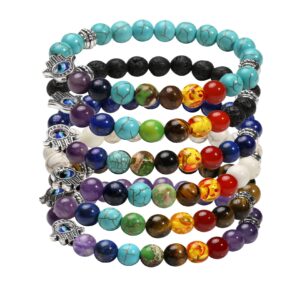 MILAKOO 7 Chakras and Evil Eye Bracelet Healing Stone Beads Oil Diffuser Yoga Reiki Prayer for Women