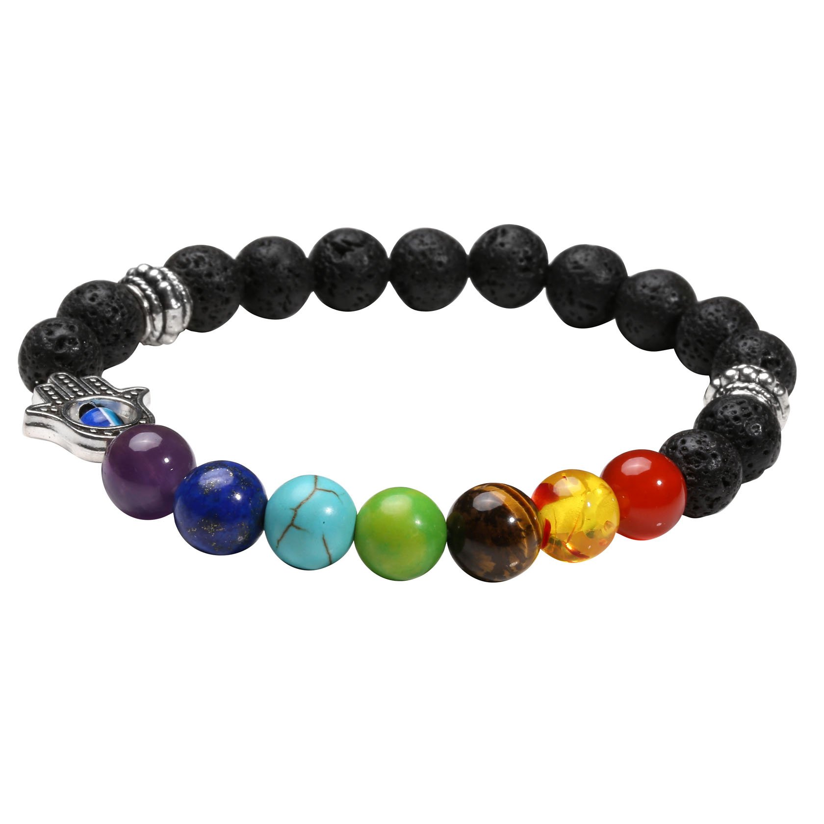 MILAKOO 7 Chakras and Evil Eye Bracelet Healing Stone Beads Oil Diffuser Yoga Reiki Prayer for Women