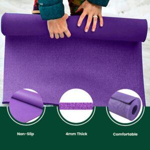 JadeYoga Level One Yoga Mat - Secure Grip, Comfortable & Durable Exercise Mat for Beginners - Portable Padded Mat - Fitness Mat for Yoga, Pilates, Stretching, Home Workout and More (Classic Purple)