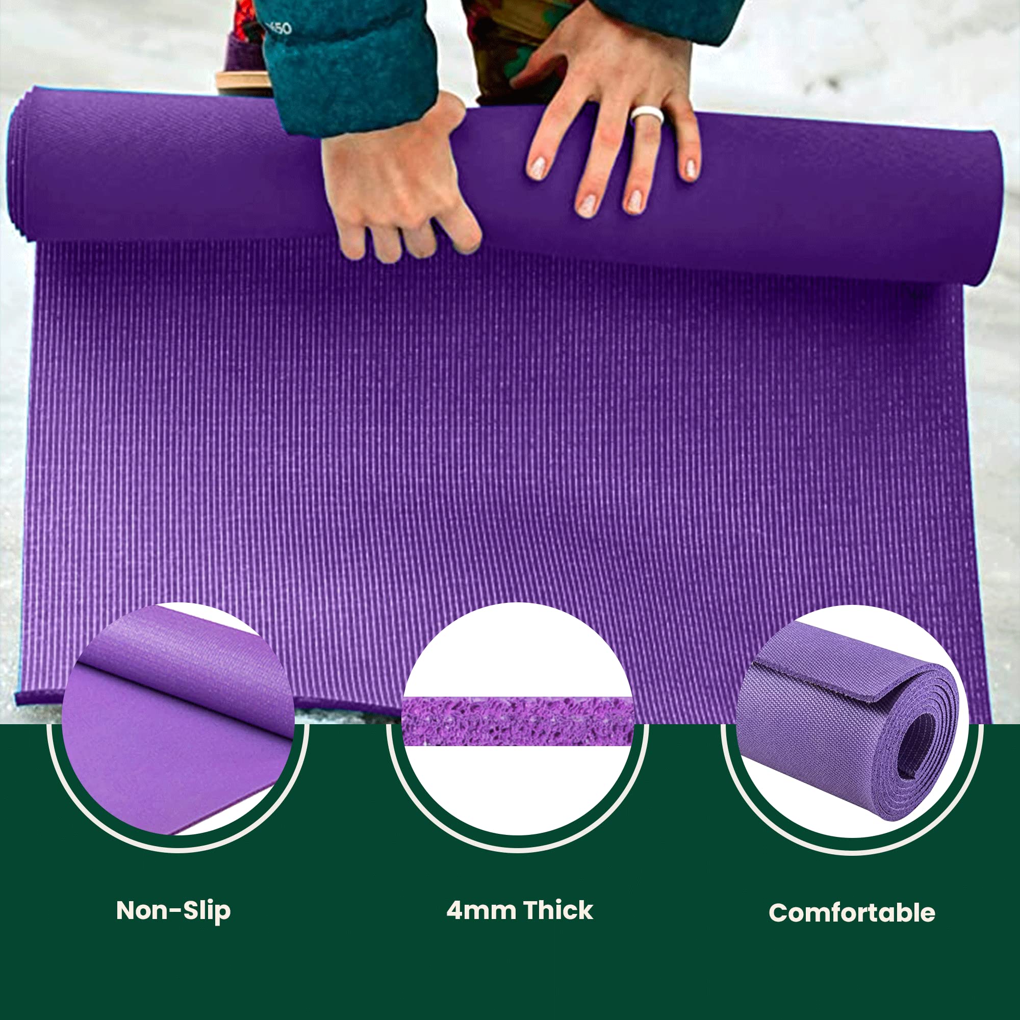 JadeYoga Level One Yoga Mat - Secure Grip, Comfortable & Durable Exercise Mat for Beginners - Portable Padded Mat - Fitness Mat for Yoga, Pilates, Stretching, Home Workout and More (Classic Purple)