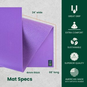 JadeYoga Level One Yoga Mat - Secure Grip, Comfortable & Durable Exercise Mat for Beginners - Portable Padded Mat - Fitness Mat for Yoga, Pilates, Stretching, Home Workout and More (Classic Purple)