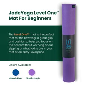 JadeYoga Level One Yoga Mat - Secure Grip, Comfortable & Durable Exercise Mat for Beginners - Portable Padded Mat - Fitness Mat for Yoga, Pilates, Stretching, Home Workout and More (Classic Purple)