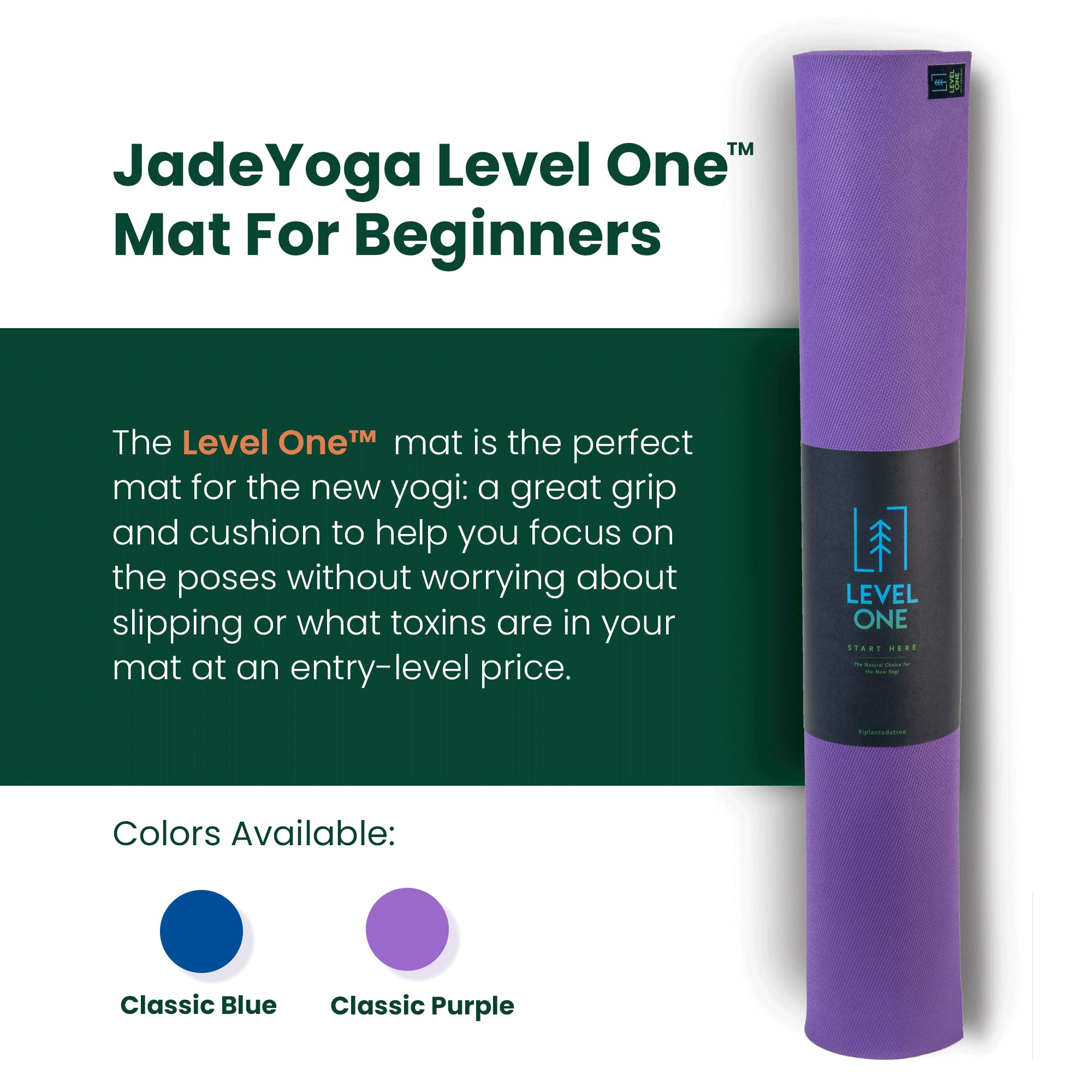 JadeYoga Level One Yoga Mat - Secure Grip, Comfortable & Durable Exercise Mat for Beginners - Portable Padded Mat - Fitness Mat for Yoga, Pilates, Stretching, Home Workout and More (Classic Purple)