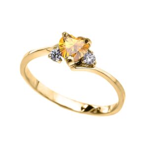 Modern Contemporary Rings Dainty 10k Yellow Gold November Birthstone Heart with CZ Proposal/Promise Ring (Size 6.5)