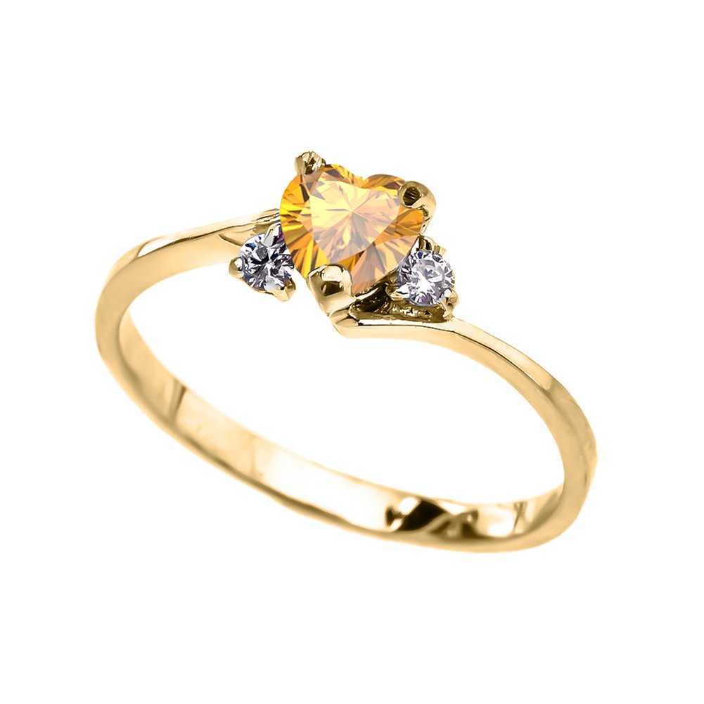 Modern Contemporary Rings Dainty 10k Yellow Gold November Birthstone Heart with CZ Proposal/Promise Ring (Size 6.5)