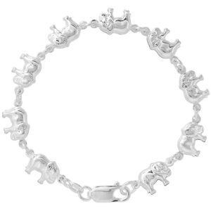 sterling silver puffy elephant bracelet for women & teens 7.5 inch long 10 mm wide