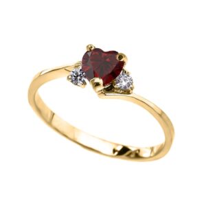 modern contemporary rings dainty 10k yellow gold january birthstone heart with cz proposal/promise ring (size 9.5)