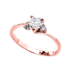 modern contemporary rings dainty 10k rose gold april birthstone heart with cz proposal/promise ring (size 7)