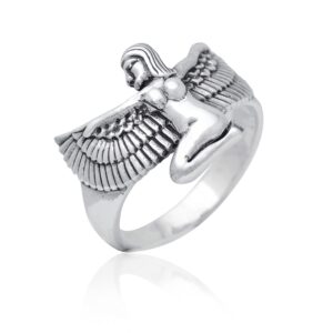 925 Sterling Silver Egyptian Goddess Isis Hathor Sekhmet Winged Ring (8)