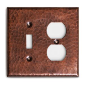 Monarch Abode 17017 Double Switch Hand Hammered Toggle Duplex Combination Decorative Wall Plate Switch Plate Outlet Cover, 2-Gang, Pure Copper