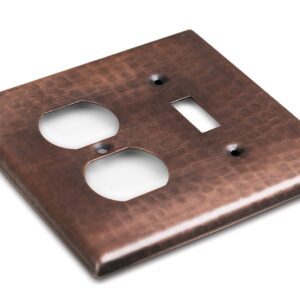 Monarch Abode 17017 Double Switch Hand Hammered Toggle Duplex Combination Decorative Wall Plate Switch Plate Outlet Cover, 2-Gang, Pure Copper