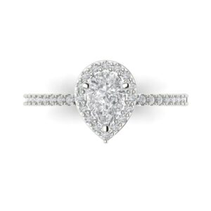 0.8 ct brilliant pear cut clear simulated diamond 14k white gold halo solitaire with accents statement ring size 7