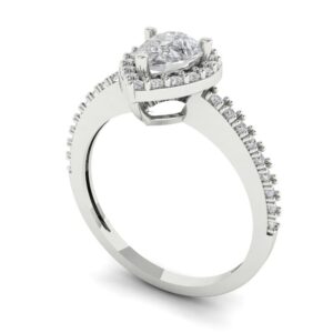 0.8 Ct Brilliant Pear Cut Clear Simulated Diamond 14K White Gold Halo Solitaire with Accents Statement Ring Size 7