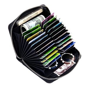 boshiho rfid blocking 24 slot credit card holder wallet real leather multi card organizer wallet with zipper (black)