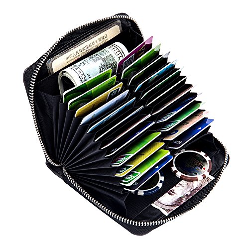 boshiho RFID Blocking 24 Slot Credit Card Holder Wallet Real Leather Multi Card Organizer Wallet with Zipper (Black)