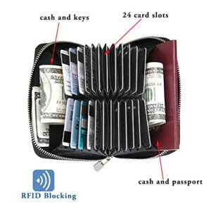 boshiho RFID Blocking 24 Slot Credit Card Holder Wallet Real Leather Multi Card Organizer Wallet with Zipper (Black)