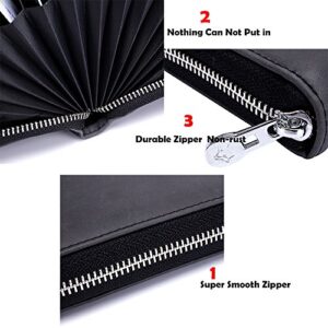 boshiho RFID Blocking 24 Slot Credit Card Holder Wallet Real Leather Multi Card Organizer Wallet with Zipper (Black)