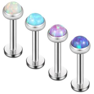 ruifan 4mm opal jeweled internally threaded stainless steel labret monroe lip ring tragus helix earring stud 16g 5/16" 8mm 4pcs