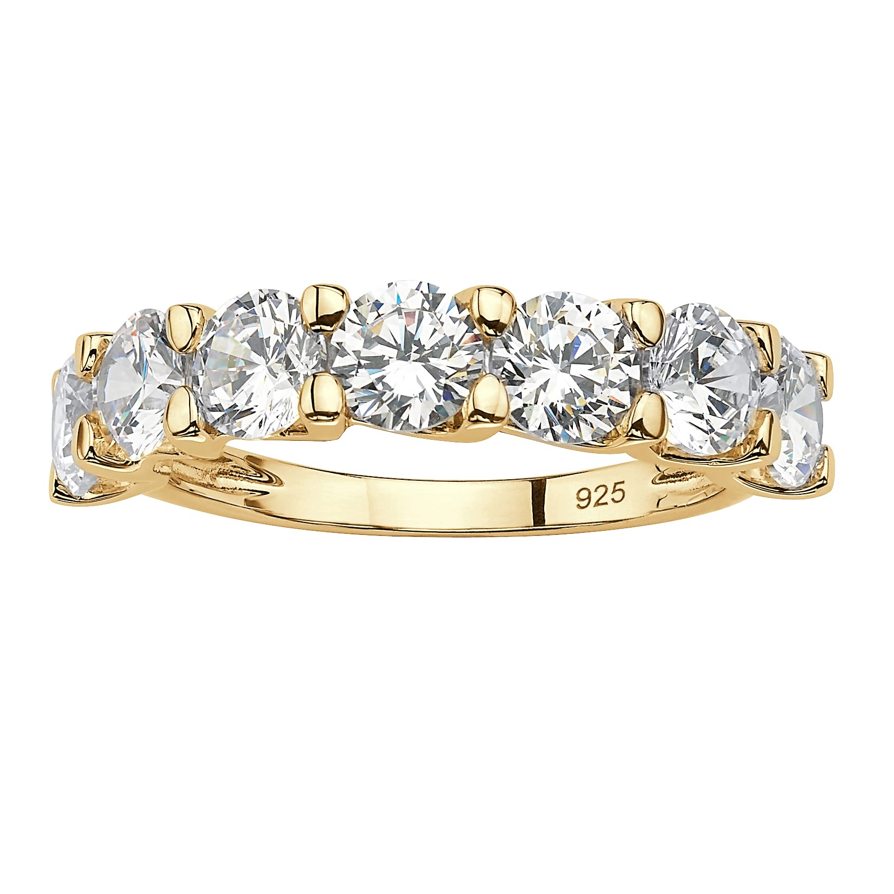 PalmBeach Platinum-Plated or Yellow Gold-Plated Sterling Silver Round Cubic Zirconia Single Row Wedding Band Ring Size 9