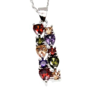 Multi Gemstone Pendants Garnet Amethyst Morganite Peridot Promise Wedding Party Necklaces Pendants (Silver Color)