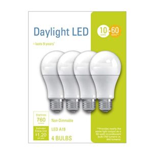 ge lighting led light bulbs, 60 watt eqv, daylight, a19 standard bulba, 4 count (pack of 1)