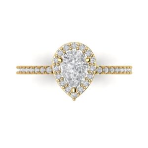 0.8 Ct Pear Cut Clear Simulated Diamond 14K Yellow Gold Halo Solitaire with Accents Engagement Promise Bridal Ring Size 8.5