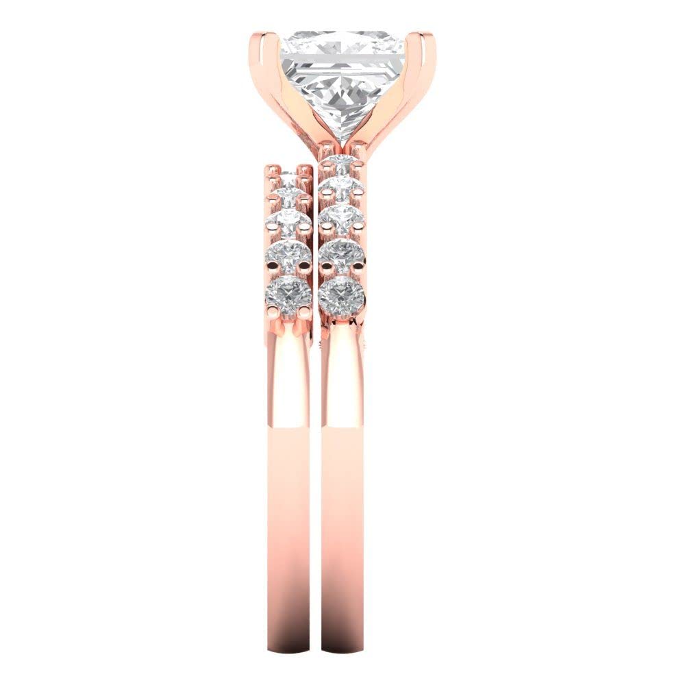 2.66 ct Princess Cut Clear Simulated Diamond 14k Rose Gold Solitaire W/Accents Wedding Engagement Promise Ring size 3.5