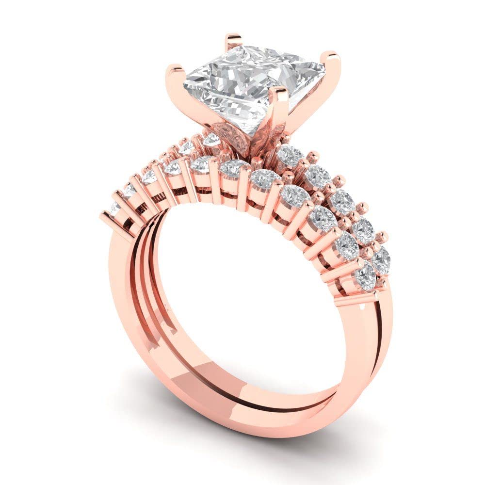 2.66 ct Princess Cut Clear Simulated Diamond 14k Rose Gold Solitaire W/Accents Wedding Engagement Promise Ring size 3.5