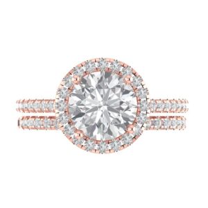 2.56 ct round cut clear simulated diamond 14k rose gold halo solitaire w/accents wedding engagement promise ring size 4.25