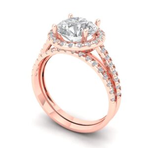 2.56 ct Round Cut Clear Simulated Diamond 14k Rose Gold Halo Solitaire W/Accents Wedding Engagement Promise Ring size 4.25