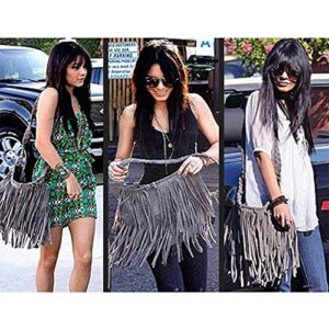 Hobo Hippie Fringe Tassel Faux Suede Shoulder Messenger Cross Body for Womens Sling Bag Black