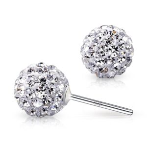 crystal line azuria 925 sterling silver earrings white crystals round disco ball stud earrings 8 mm for women