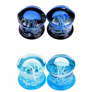 Stuppendux 2 Style Color Ocean Jellyfish Glass Double Flared Ear Plugs Tunnels Expander Stretching Kit Gauge for women men 0g(8mm)