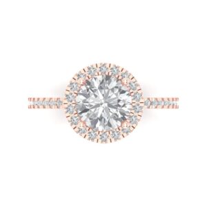 1.86 Ct Round Cut Clear Simulated Diamond 14K Rose Gold Halo Solitaire with Accents Engagement Promise Bridal Ring Size 10.75