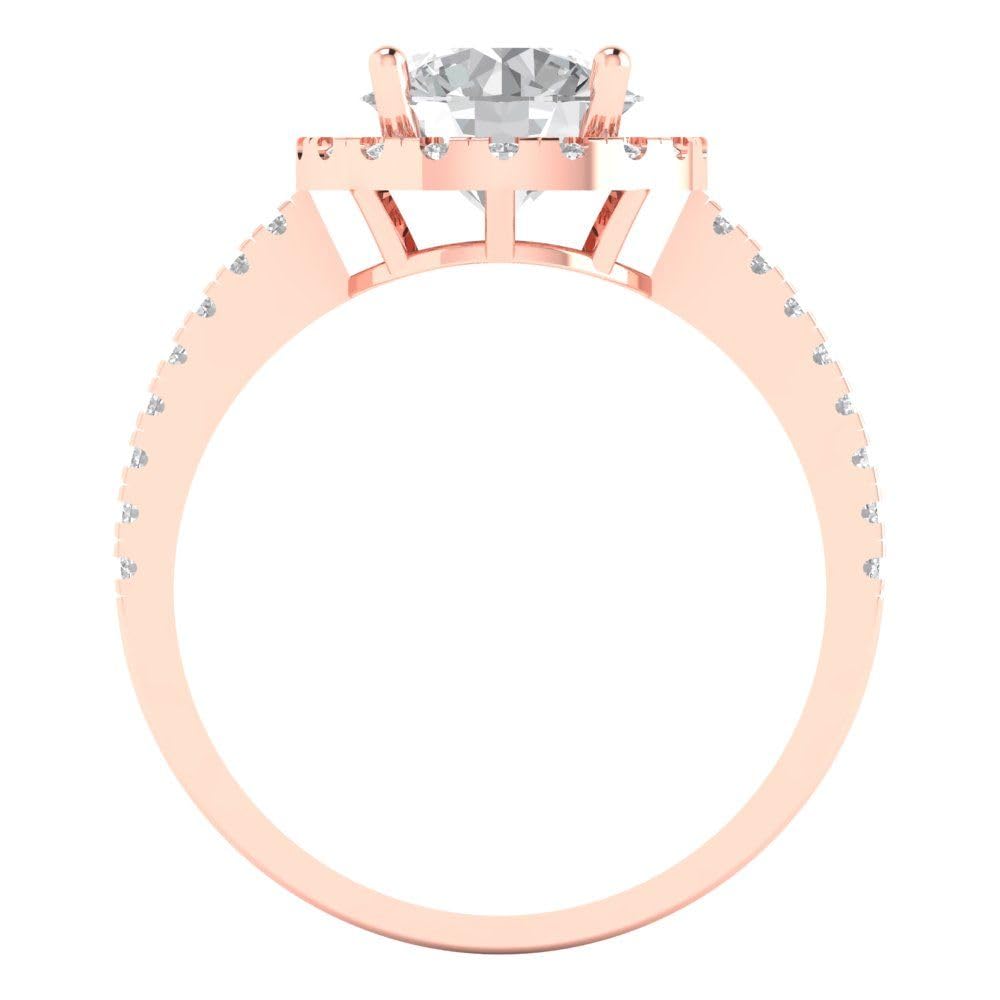 1.86 Ct Round Cut Clear Simulated Diamond 14K Rose Gold Halo Solitaire with Accents Engagement Promise Bridal Ring Size 10.75