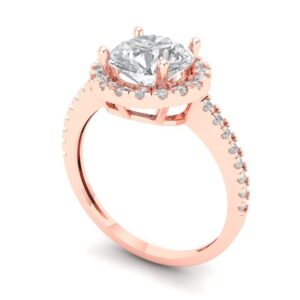 1.86 Ct Round Cut Clear Simulated Diamond 14K Rose Gold Halo Solitaire with Accents Engagement Promise Bridal Ring Size 10.75