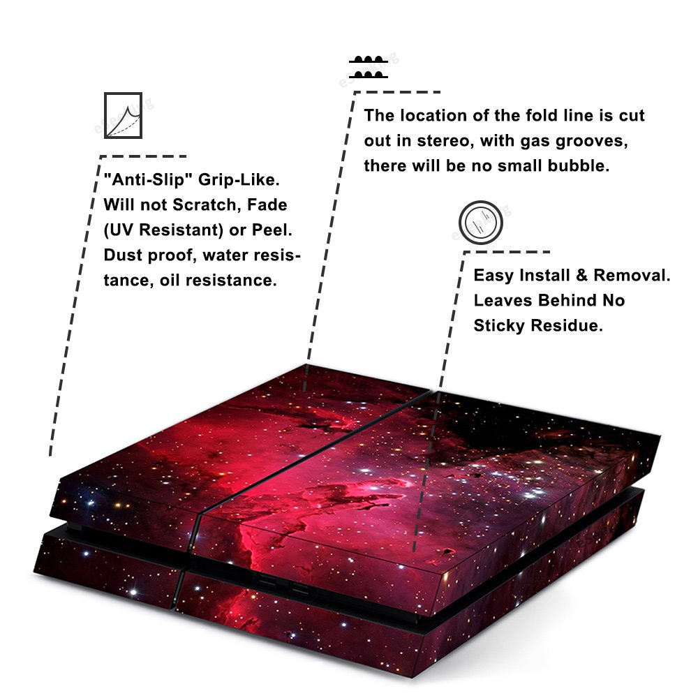 eSeeking Whole Body Vinyl Skin Sticker Decal Cover for PS4 Console and 2PCS Controllers Skins Wine red Nebula