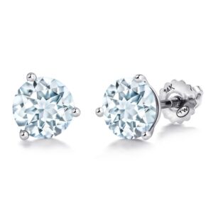 Gem Stone King 14K White Gold Martini Earrings | 3 Prong Screw Back Stud Earrings for Women | Round 6MM | Gemstone Birthstone | White Gold Earrings for Women