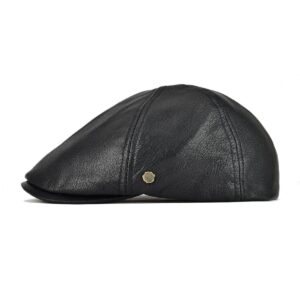 VOBOOM Lambskin Leather Ivy Caps Newsboy Hat 6 Panel Cabbie Beret Hat (7 1/4, Black)