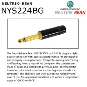 WORLDS BEST CABLES 2 Units - 12 Inch -Pedal, Effects, Patch, Guitar instrument cable CUSTOM MADE made using Mogami 2319 wire and Neutrik-Rean NYS224BG Gold ¼ inch (6.35mm) TS Plugs