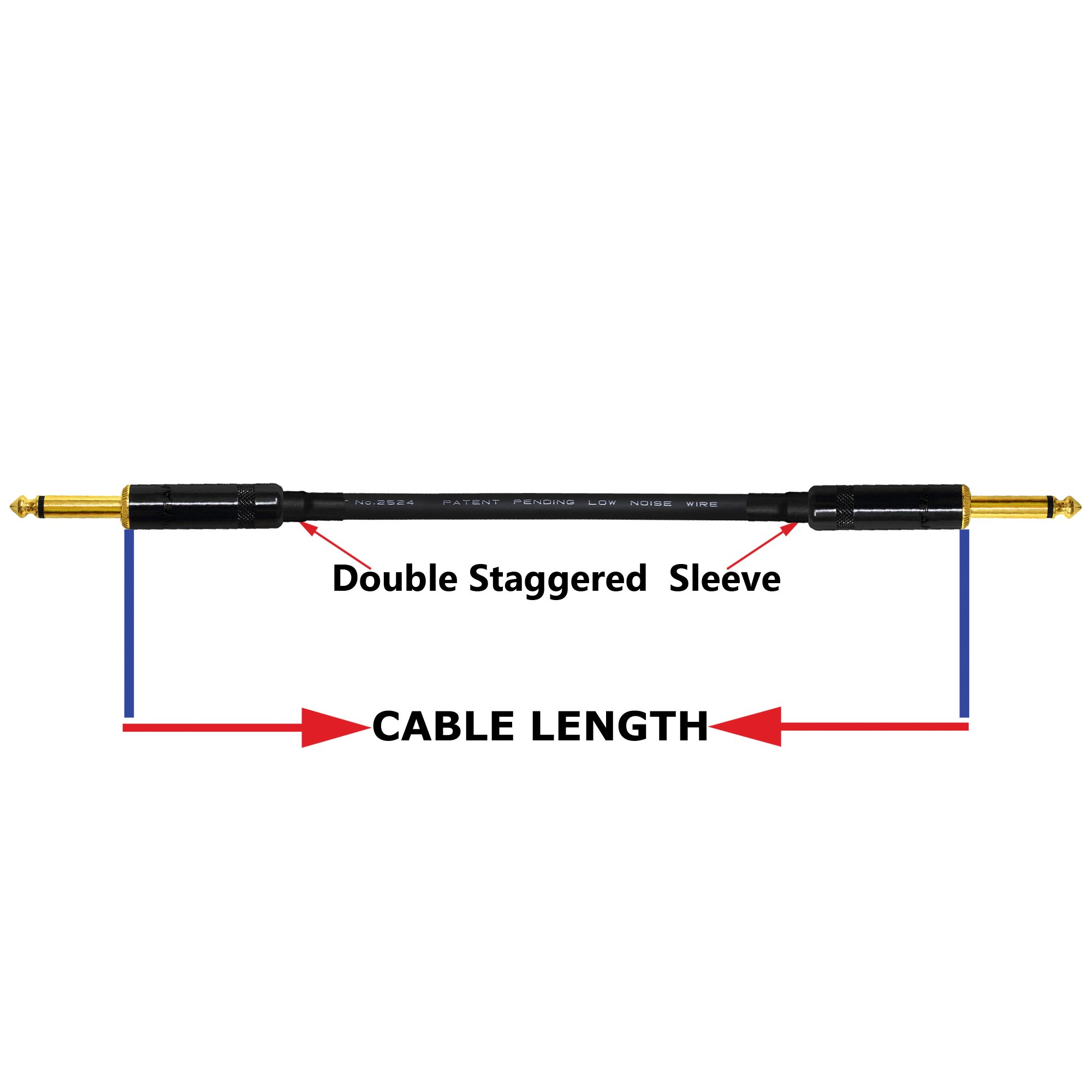 WORLDS BEST CABLES 2 Units - 6 Foot -Pedal, Effects, Patch, Guitar instrument cable CUSTOM MADE made using Mogami 2524 wire and Neutrik-Rean NYS224BG Gold ¼ inch (6.35mm) TS Plugs