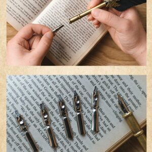 OPENDGO Vintage Feather Quill Pen and Ink Set Feather Dip Pen Calligraphy Pen Set Writing Quill Ink Dip Pen with Ink and 5 Nibs for Writing Drawing,Birthday Wedding Gift Set