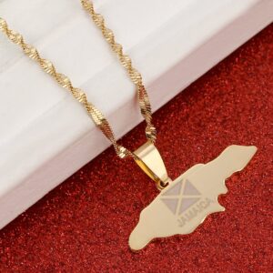 Jamaica Map Pendant Necklaces Jewellery Gold Jamaican Map Flag Jewelry