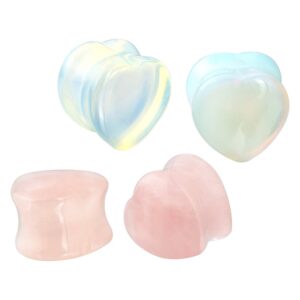 Stuppendux 2Pairs 2Style Heart shaped Stone Double Flared Ear Tunnels Plugs Stretcher Expander Kit Gauge 00g 10mm