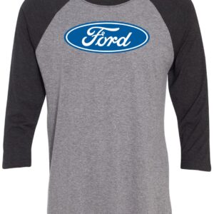 Mens 3/4 Sleeve FORD OVAL Raglan Sporty Tee Shirt - Premium Heather Grey/Vintage Black, Large